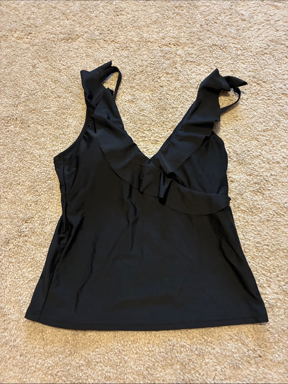 Chaps Black Ruffle Swimsuit Bikini Top